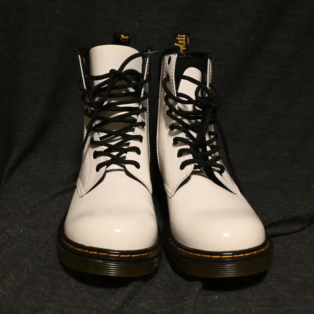 Dr. Martens Youth 5 (Women's 6) White Leather Combat Boots Lace Side Zip 1460Y
